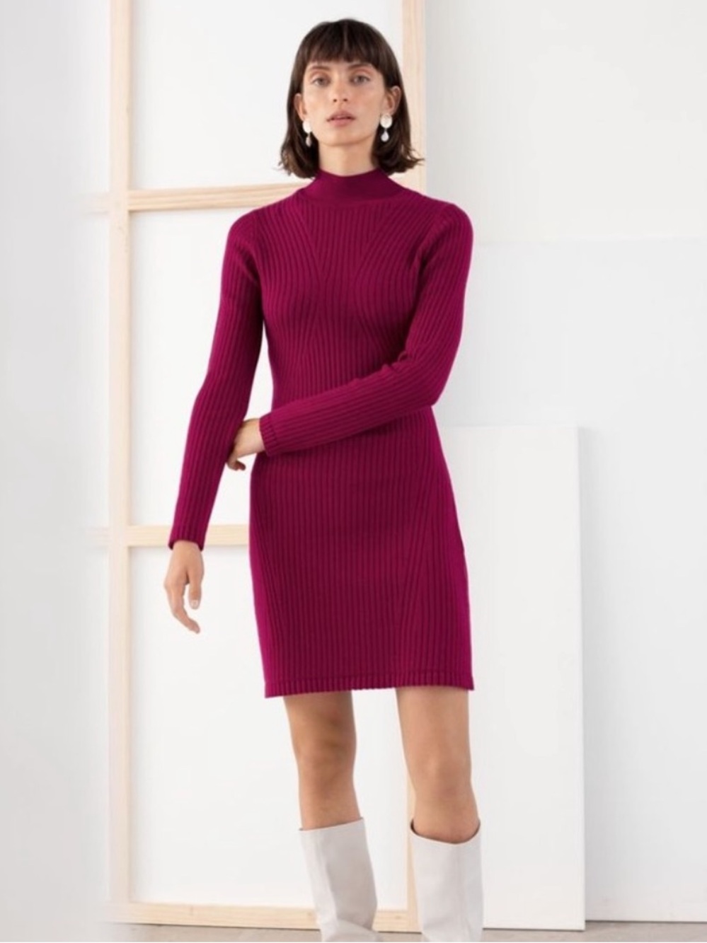 & Other Stories mock-neck ribbed sweater dress size M